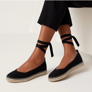 Womens Black Espadrille Ballet Flats with Ankle Tie